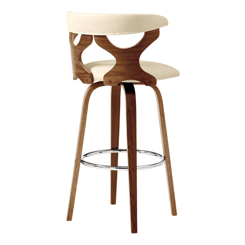 Zenia 30" Swivel Bar Stool in Cream Faux Leather and Walnut Wood - Furniture City (CA)l