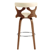 Zenia 30" Swivel Bar Stool in Cream Faux Leather and Walnut Wood - Furniture City (CA)l