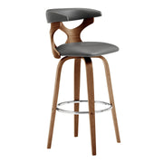 Zenia 26" Swivel Counter Stool in Gray Faux Leather and Walnut Wood - Furniture City (CA)l