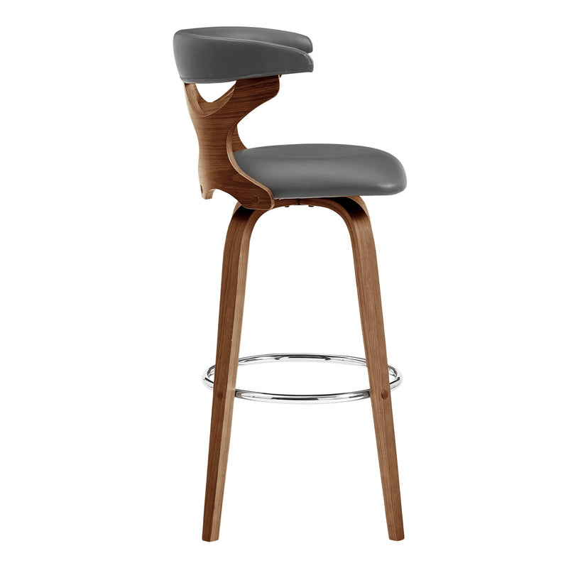 Zenia 26" Swivel Counter Stool in Gray Faux Leather and Walnut Wood - Furniture City (CA)l