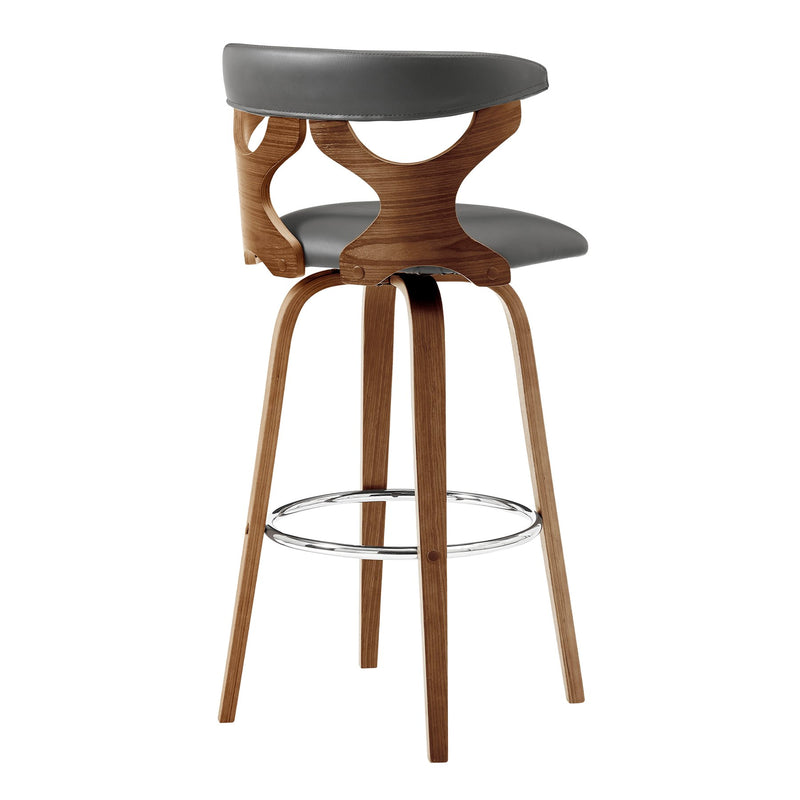 Zenia 26" Swivel Counter Stool in Gray Faux Leather and Walnut Wood - Furniture City (CA)l