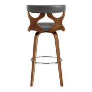 Zenia 26" Swivel Counter Stool in Gray Faux Leather and Walnut Wood - Furniture City (CA)l