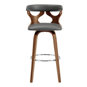 Zenia 30" Swivel Bar Stool in Gray Faux Leather and Walnut Wood - Furniture City (CA)l