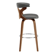 Zenia 30" Swivel Bar Stool in Gray Faux Leather and Walnut Wood - Furniture City (CA)l