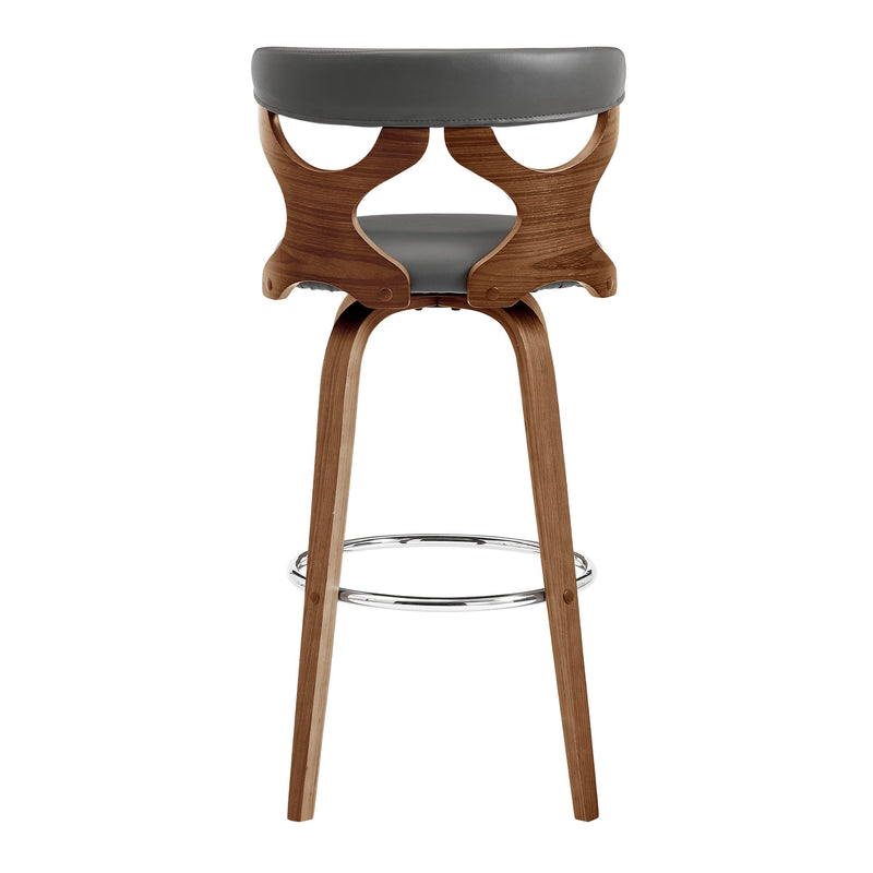 Zenia 30" Swivel Bar Stool in Gray Faux Leather and Walnut Wood - Furniture City (CA)l