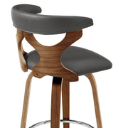 Zenia 30" Swivel Bar Stool in Gray Faux Leather and Walnut Wood - Furniture City (CA)l