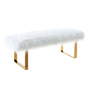 Zinna Contemporary Bench in White Fur and Gold Stainless Steel Finish - Furniture City (CA)l