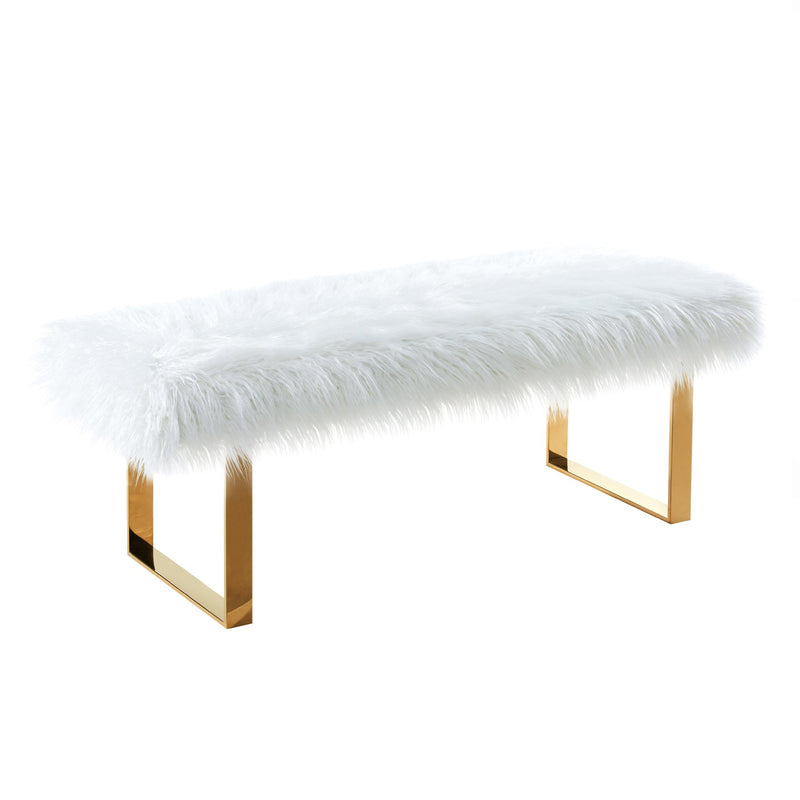 Zinna Contemporary Bench in White Fur and Gold Stainless Steel Finish - Furniture City (CA)l