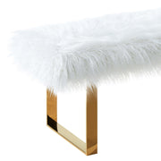Zinna Contemporary Bench in White Fur and Gold Stainless Steel Finish - Furniture City (CA)l