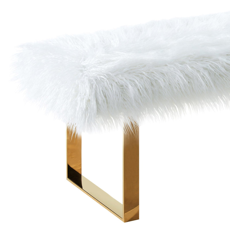 Zinna Contemporary Bench in White Fur and Gold Stainless Steel Finish - Furniture City (CA)l