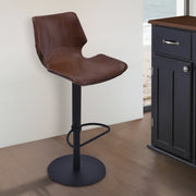 Zuma Adjustable Swivel Metal Barstool in Vintage Coffee Faux Leather and Black Metal Finish - Furniture City (CA)l