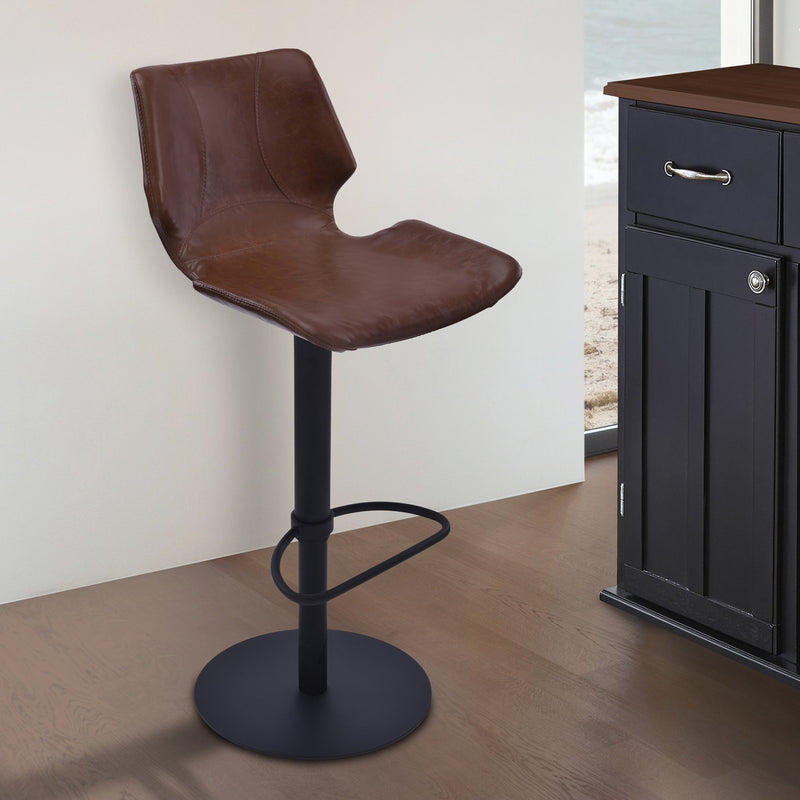 Zuma Adjustable Swivel Metal Barstool in Vintage Coffee Faux Leather and Black Metal Finish - Furniture City (CA)l