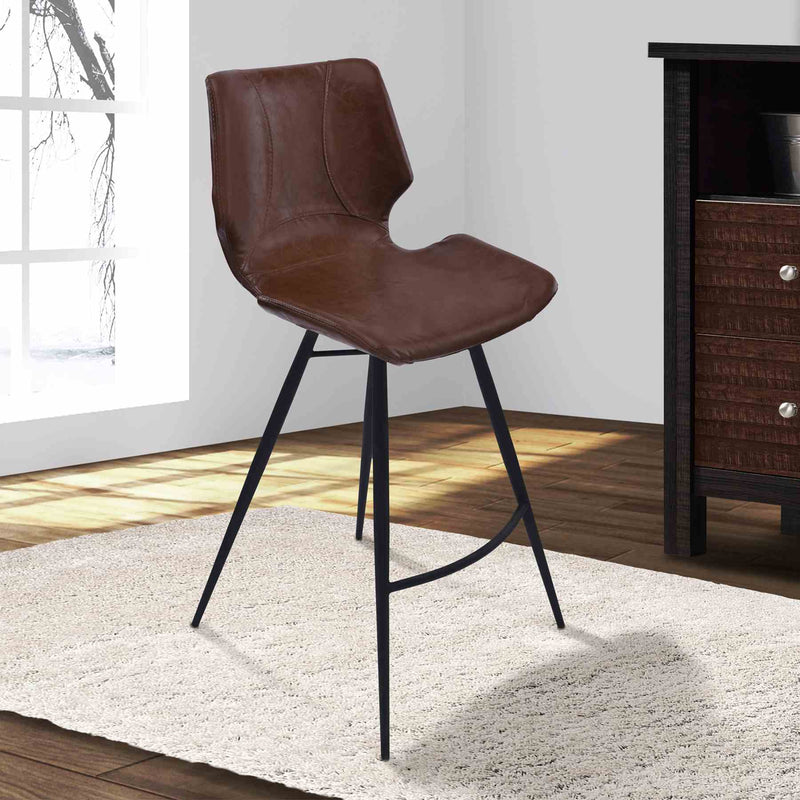 Zurich 30" Bar Height Metal Barstool in Vintage Coffee Faux Leather and Black Metal Finish - Furniture City (CA)l