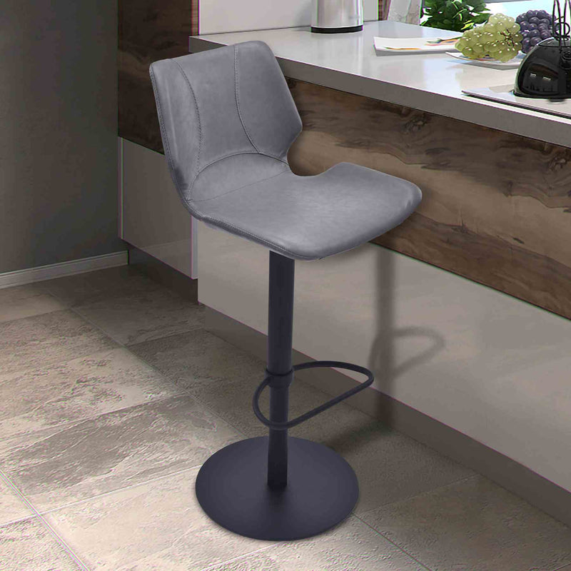 Zuma Adjustable Swivel Metal Barstool in Vintage Gray Faux Leather and Black Metal Finish - Furniture City (CA)l