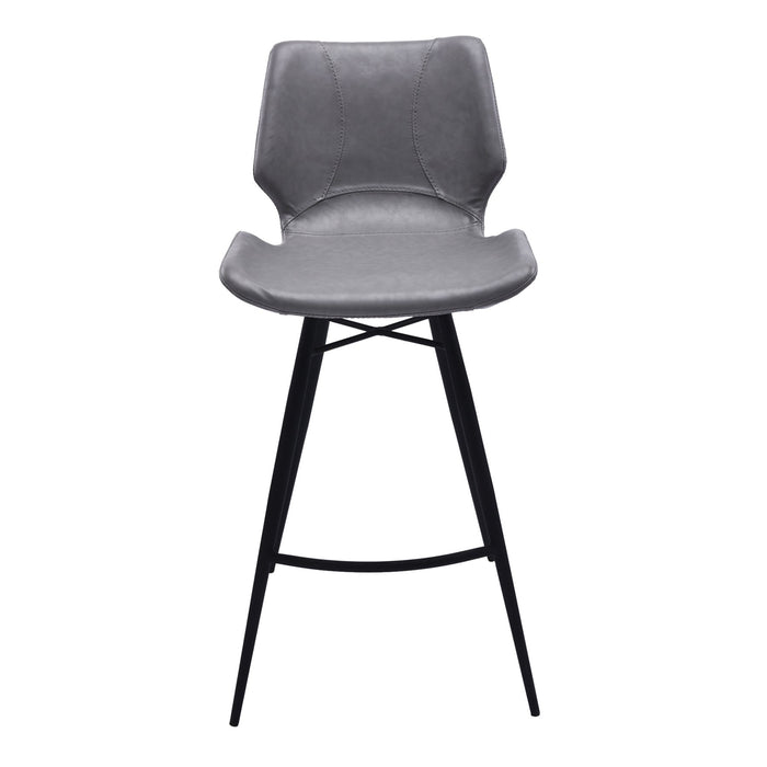 Zurich 30" Bar Height Metal Barstool in Vintage Gray Faux Leather and Black Metal Finish