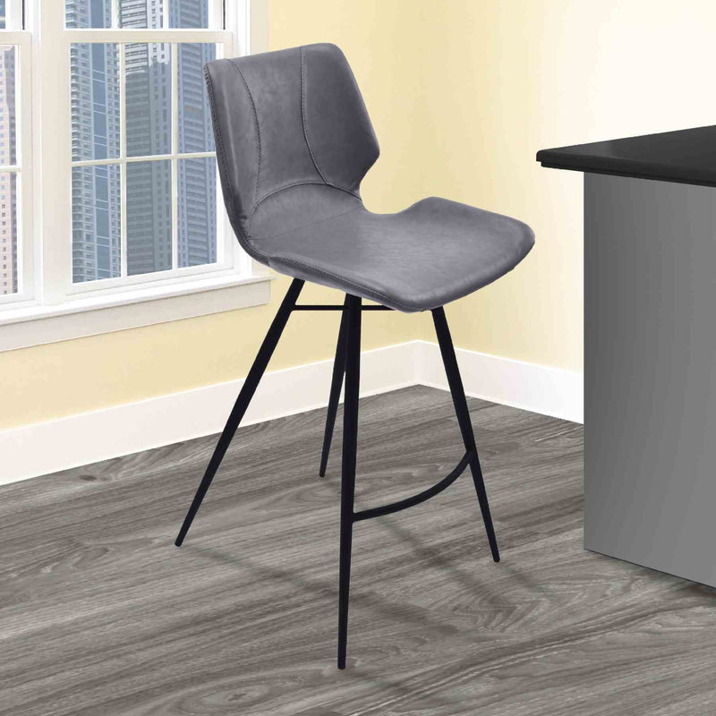 Zurich 30" Bar Height Metal Barstool in Vintage Gray Faux Leather and Black Metal Finish - Furniture City (CA)l