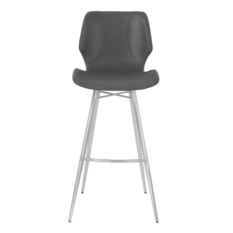 Zurich 26" Counter Height Metal Barstool in Vintage Gray Faux Leather with Brushed Stainless Steel Finish - Furniture City (CA)l