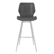 Zurich 30" Bar Height Metal Barstool in Vintage Gray Faux Leather with Brushed Stainless Steel Finish - Furniture City (CA)l