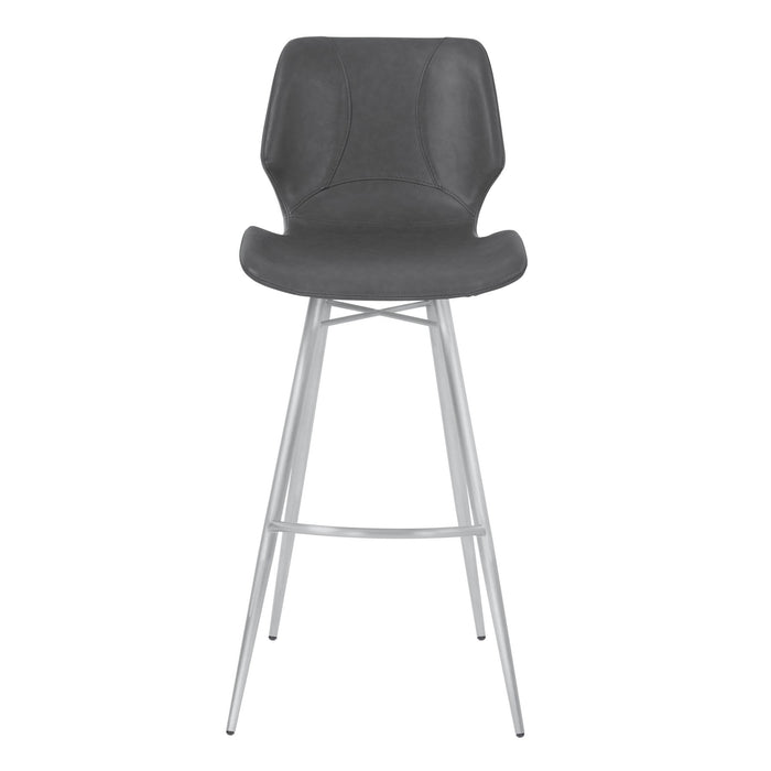 Zurich 30" Bar Height Metal Barstool in Vintage Gray Faux Leather with Brushed Stainless Steel Finish