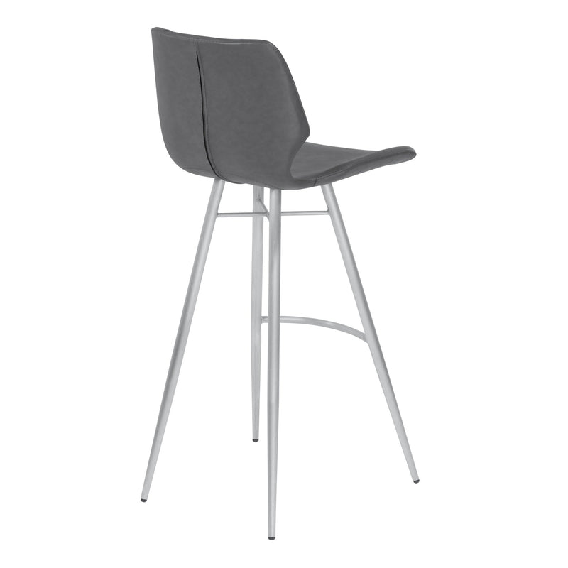 Zurich 30" Bar Height Metal Barstool in Vintage Gray Faux Leather with Brushed Stainless Steel Finish - Furniture City (CA)l