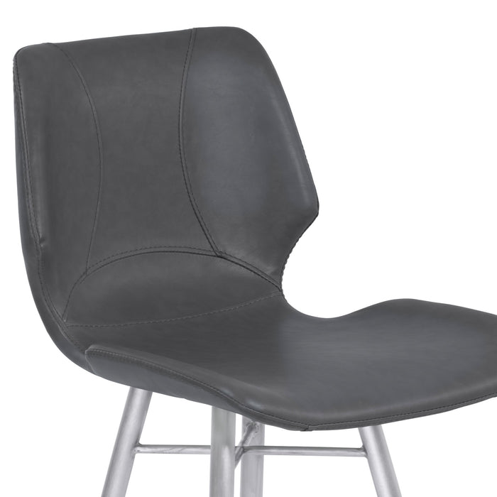 Zurich 30" Bar Height Metal Barstool in Vintage Gray Faux Leather with Brushed Stainless Steel Finish