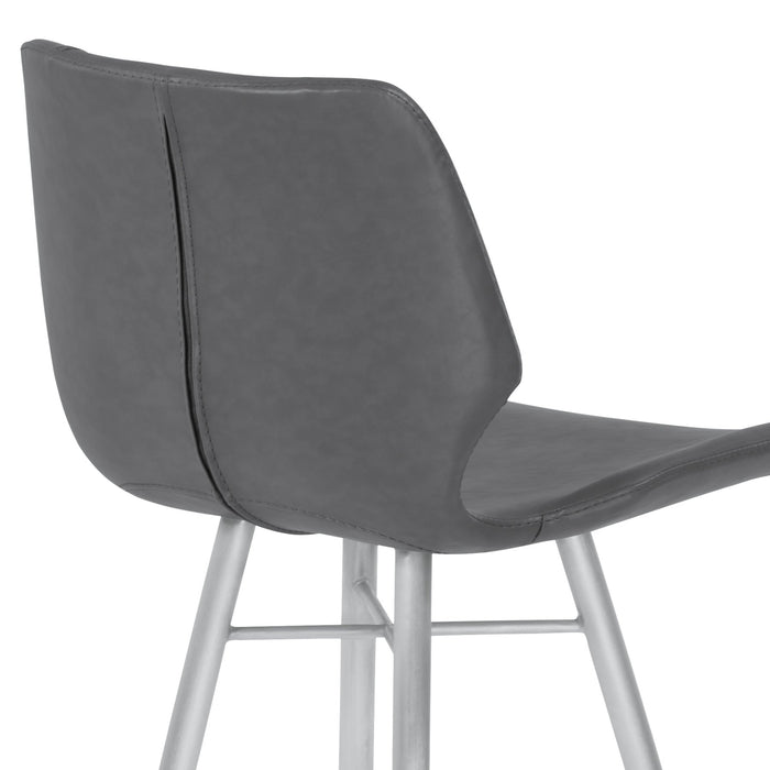 Zurich 30" Bar Height Metal Barstool in Vintage Gray Faux Leather with Brushed Stainless Steel Finish
