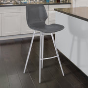 Zurich 30" Bar Height Metal Barstool in Vintage Gray Faux Leather with Brushed Stainless Steel Finish - Furniture City (CA)l