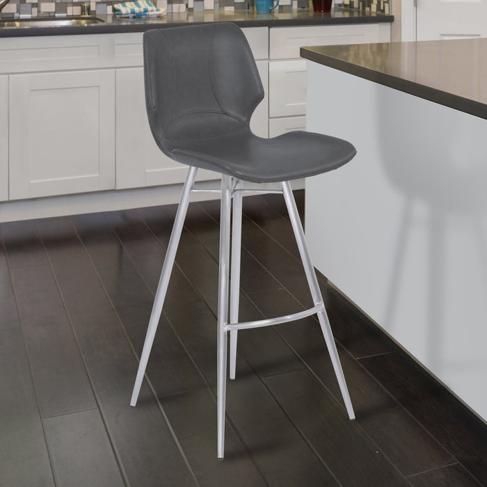 Zurich 30" Bar Height Metal Barstool in Vintage Gray Faux Leather with Brushed Stainless Steel Finish