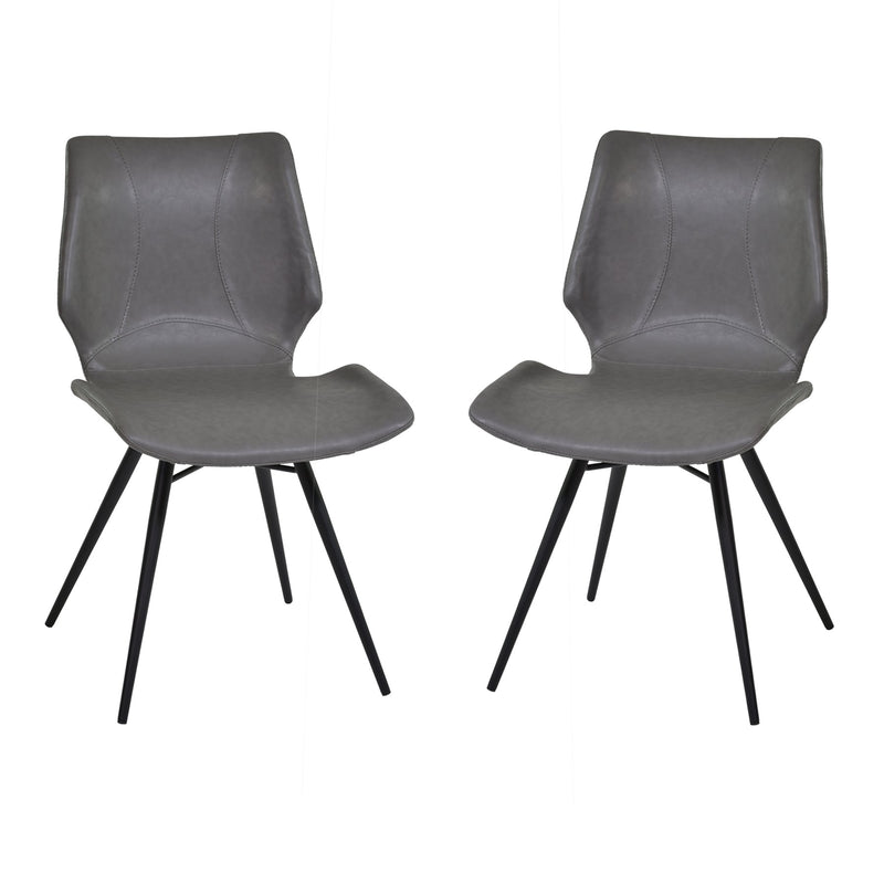 Zurich Dining Chair in Vintage Gray Faux Leather and Black Metal Finish - Set of 2 - Furniture City (CA)l