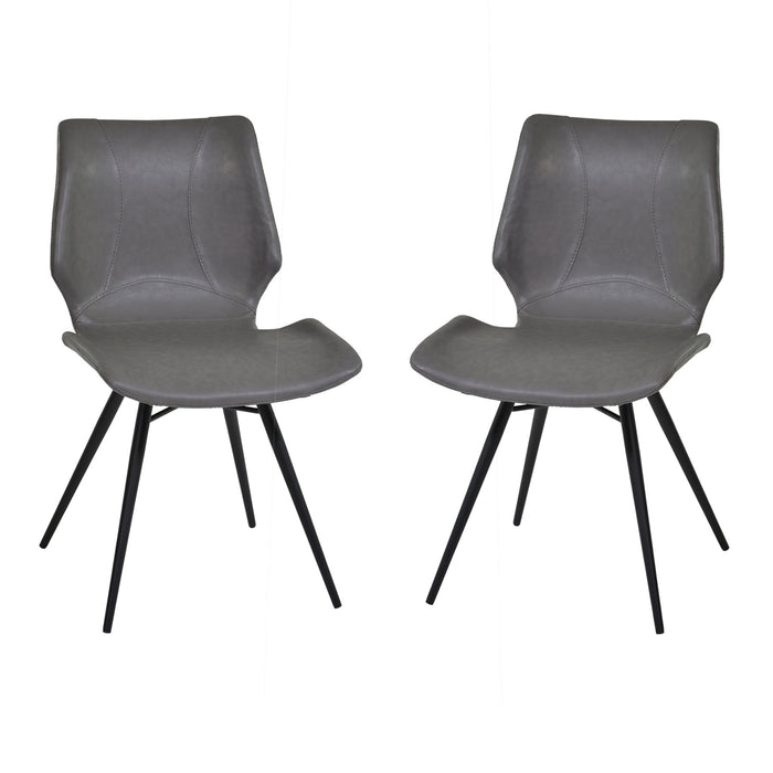 Zurich Dining Chair in Vintage Gray Faux Leather and Black Metal Finish - Set of 2