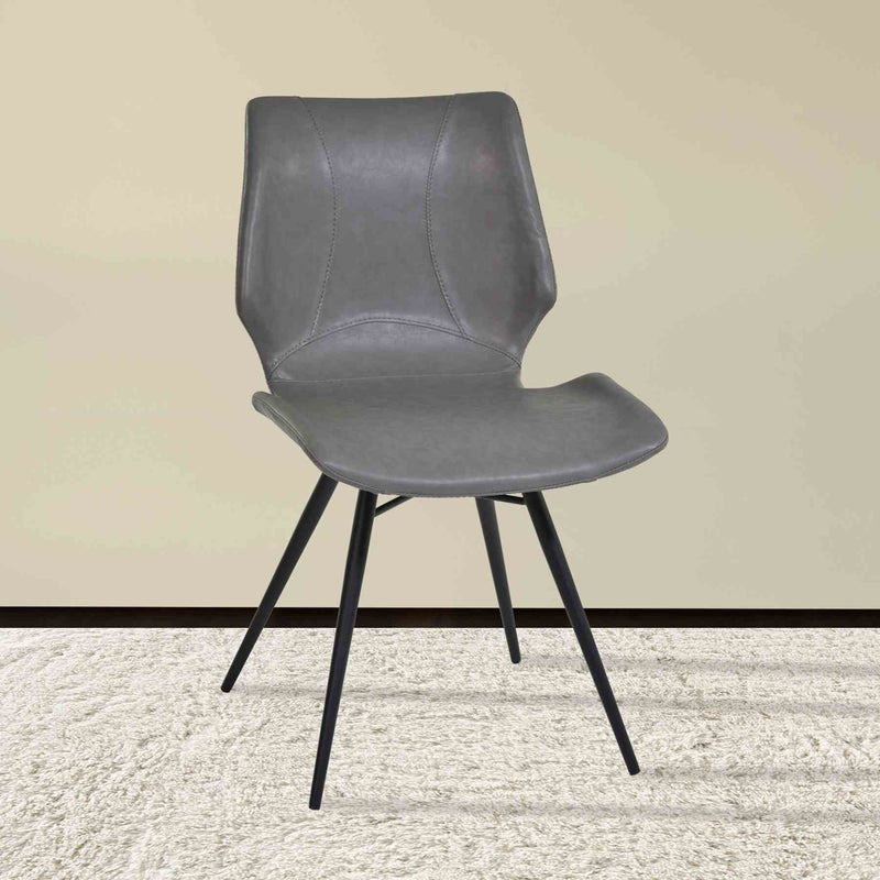 Zurich Dining Chair in Vintage Gray Faux Leather and Black Metal Finish - Set of 2 - Furniture City (CA)l