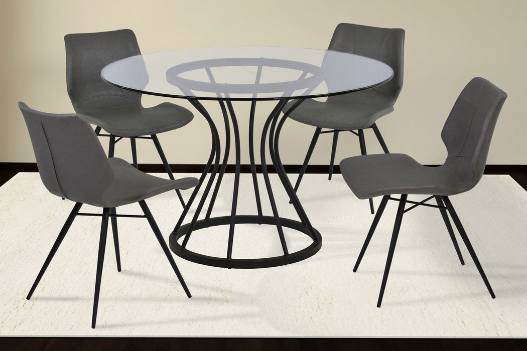 Zurich Dining Chair in Vintage Gray Faux Leather and Black Metal Finish - Set of 2