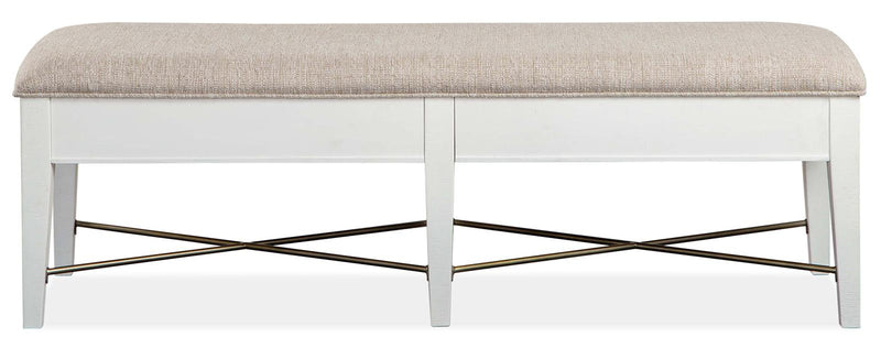 Magnussen Furniture Heron Cove Bench with Upholstered Seat in Chalk White - Furniture City (CA)l