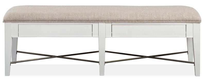 Magnussen Furniture Heron Cove Bench with Upholstered Seat in Chalk White - Furniture City (CA)l