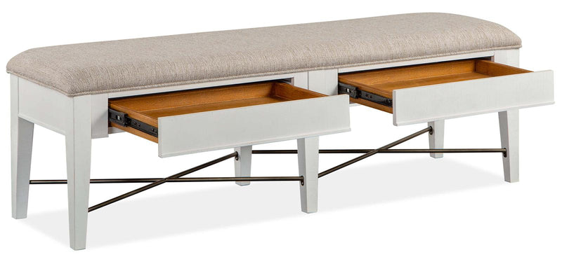 Magnussen Furniture Heron Cove Bench with Upholstered Seat in Chalk White - Furniture City (CA)l