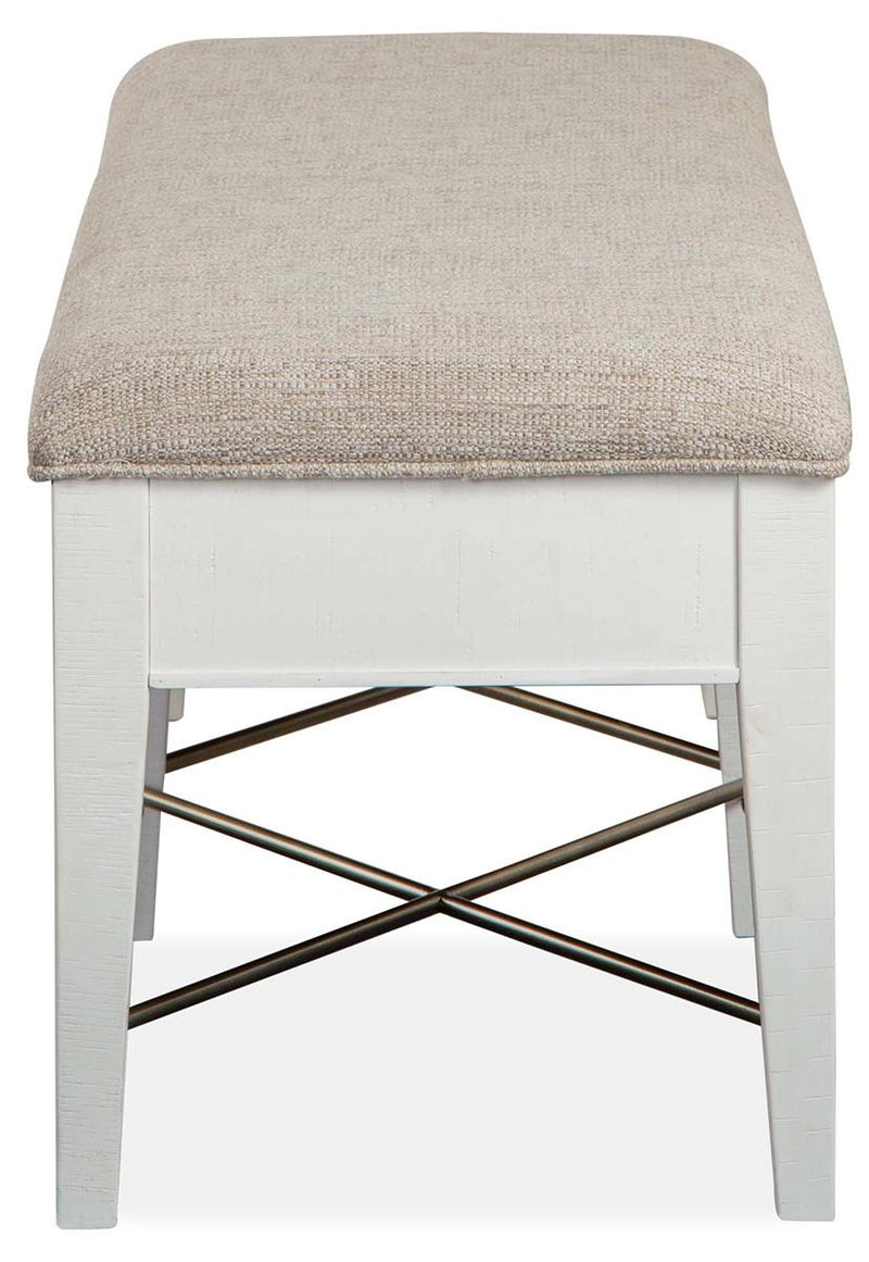 Magnussen Furniture Heron Cove Bench with Upholstered Seat in Chalk White - Furniture City (CA)l