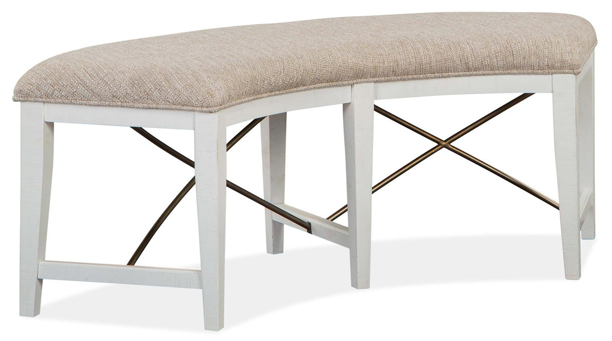 Magnussen Furniture Heron Cove Curved Bench with Upholstered Seat in Chalk White