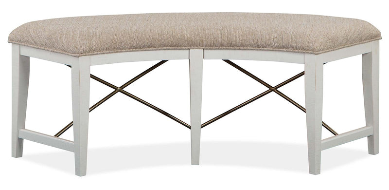 Magnussen Furniture Heron Cove Curved Bench with Upholstered Seat in Chalk White - Furniture City (CA)l