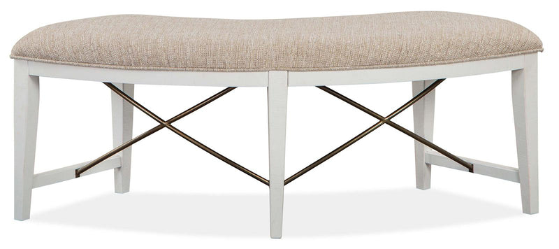 Magnussen Furniture Heron Cove Curved Bench with Upholstered Seat in Chalk White - Furniture City (CA)l