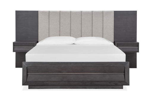 Magnussen Furniture Wentworth Village California King Wall Upholstered Bed with Storage Footboard in Sandblasted Oxford Black image