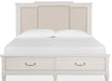 Magnussen Furniture Willowbrook King Storage Bed with Upholstered Headboard in Egg Shell White image