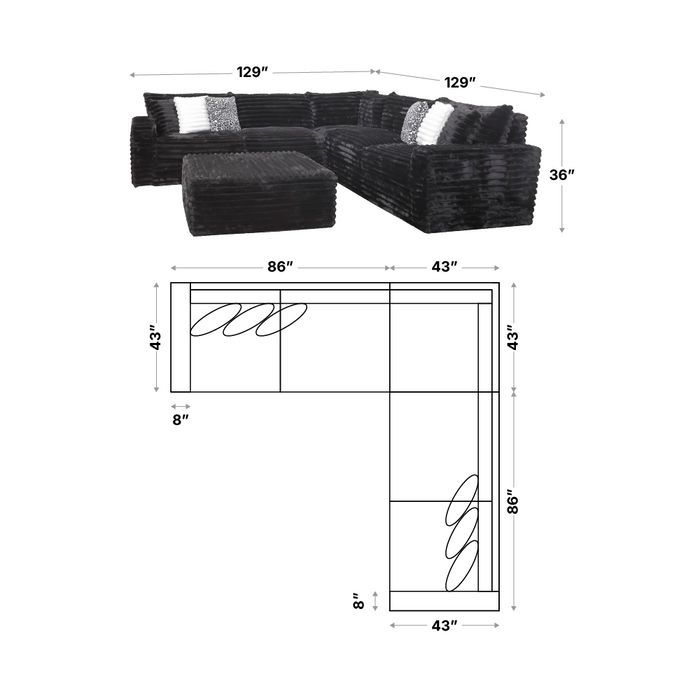 3 Pc Sectional Corduroy Fabric
