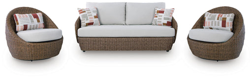 Double Point Outdoor Loveseat/2 Swivel Chairs (Set of 3) - Furniture City (CA)l