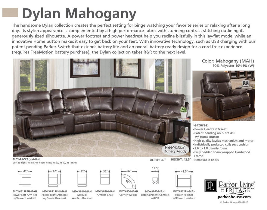 Parker House Dylan Power Left Arm Facing Recliner in Mahogany - Furniture City (CA)l