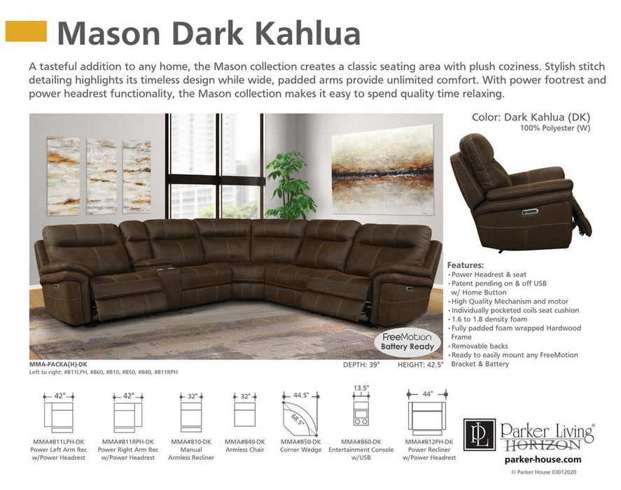 Parker House Mason Power Right Arm Facing Recliner in Dark Kahlua - Furniture City (CA)l