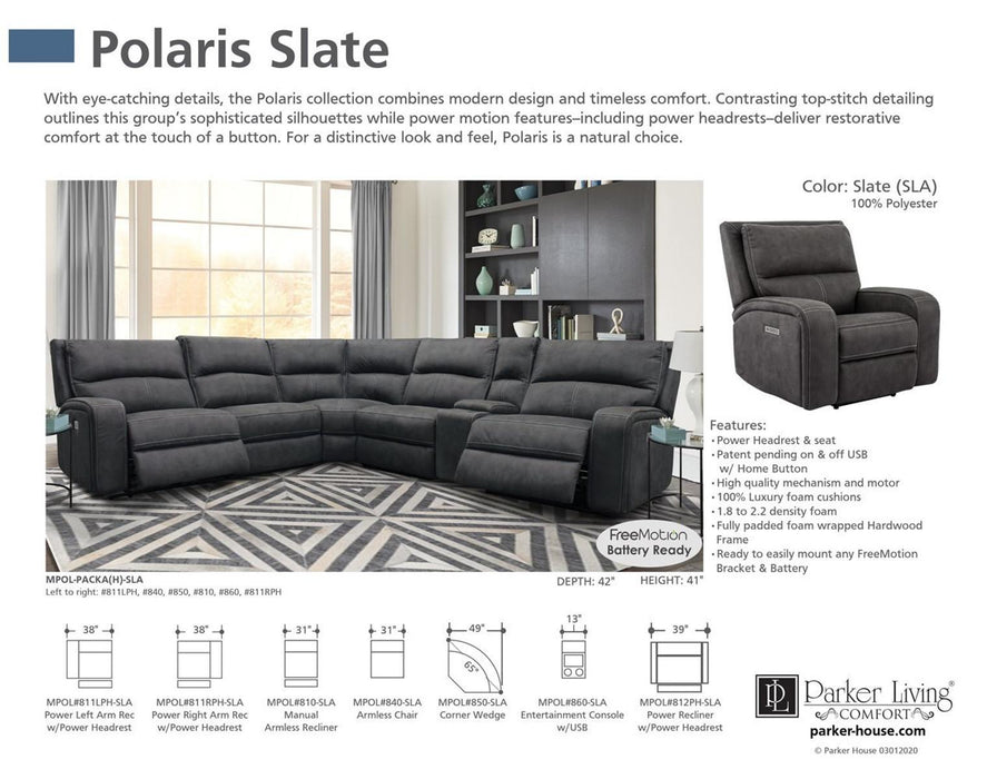 Parker House Polaris Power Left Arm Facing Recliner in Slate - Furniture City (CA)l