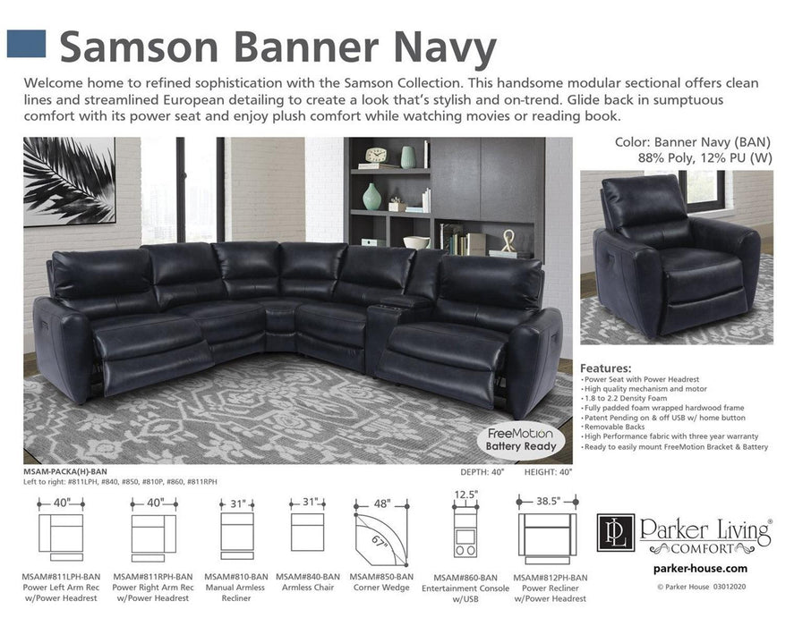 Parker House Samson Power Right Arm Facing Recliner in Banner Navy - Furniture City (CA)l