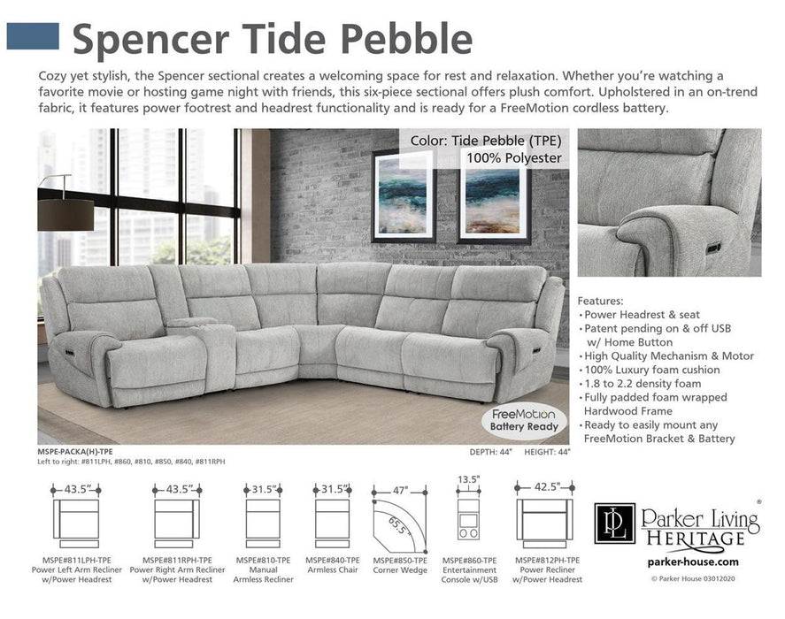 Parker House Spencer Armless Chair in Tide Pebble