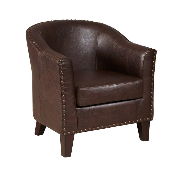 Pulaski Brown Faux Leather Barrel Accent Chair - Furniture City (CA)l