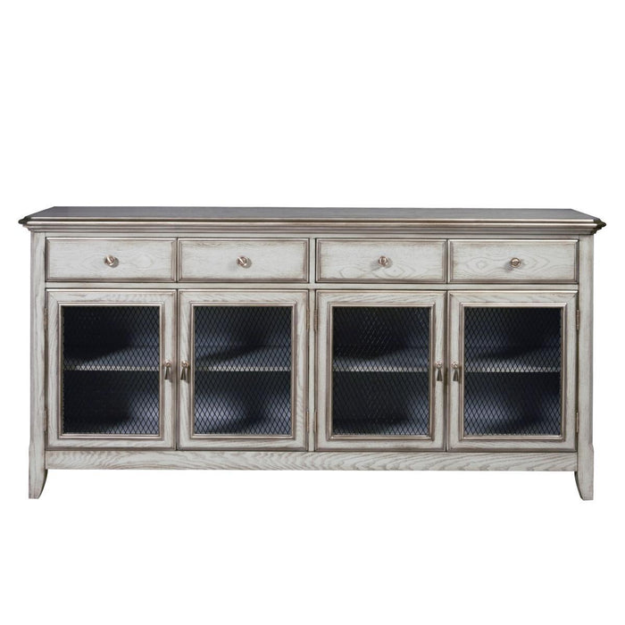 Pulaski Farmhouse Credenza with Wire Mesh Door Inserts in Soft Periwinkle Blue